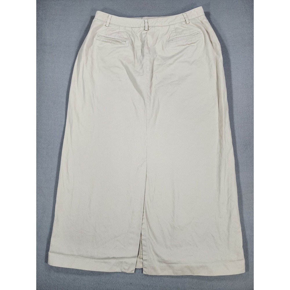 Lands' End Vintage Midi Skirt Size 14 Beige 100% Cotton Prairie Cottage Office